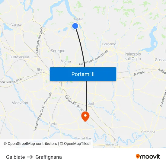 Galbiate to Graffignana map