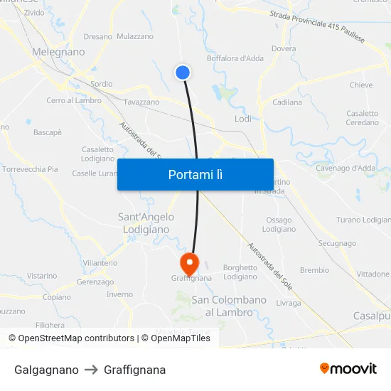 Galgagnano to Graffignana map