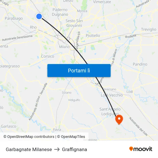 Garbagnate Milanese to Graffignana map
