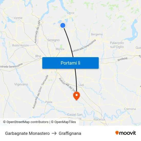 Garbagnate Monastero to Graffignana map