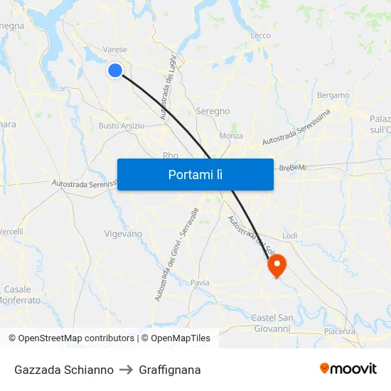 Gazzada Schianno to Graffignana map