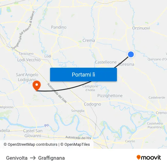 Genivolta to Graffignana map