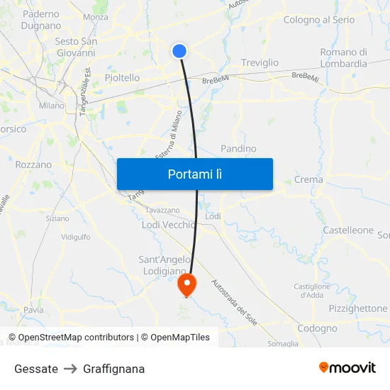 Gessate to Graffignana map
