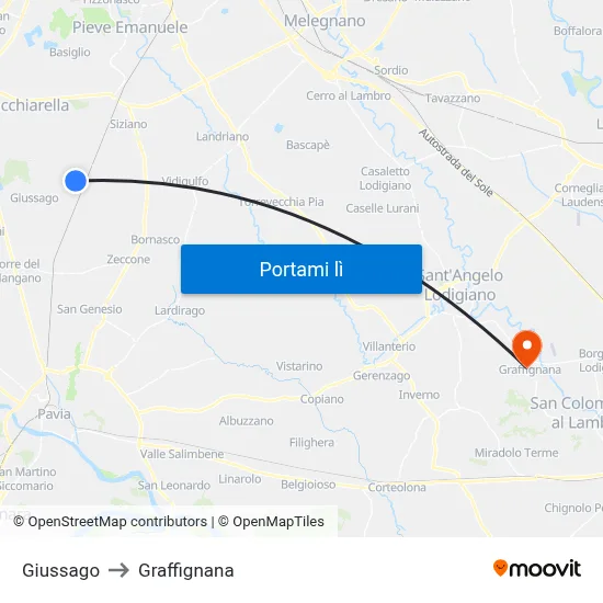 Giussago to Graffignana map