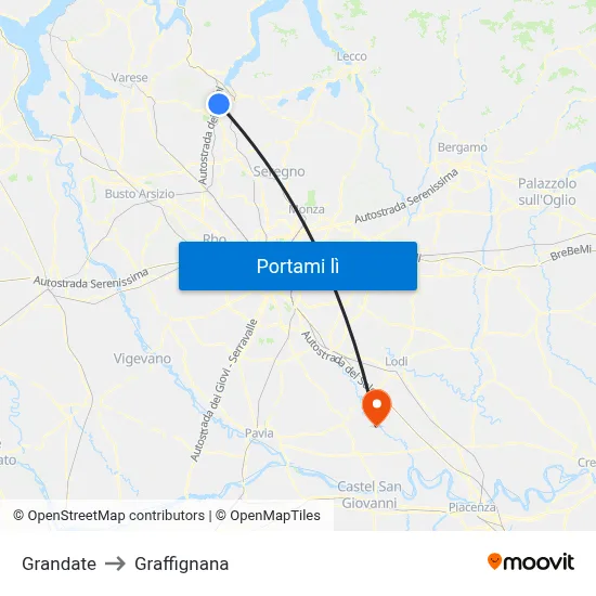 Grandate to Graffignana map