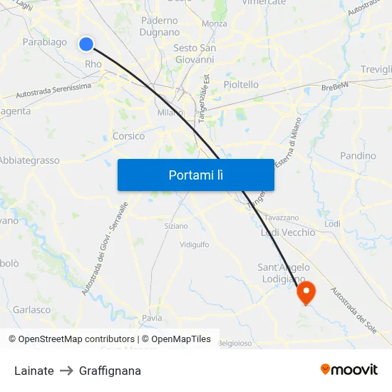 Lainate to Graffignana map