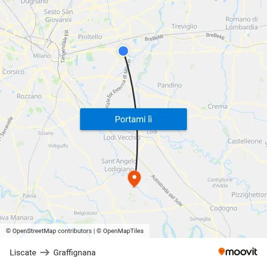 Liscate to Graffignana map