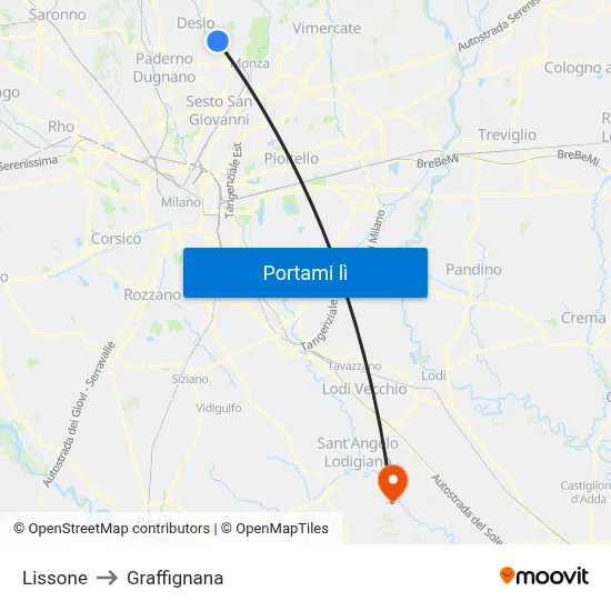 Lissone to Graffignana map