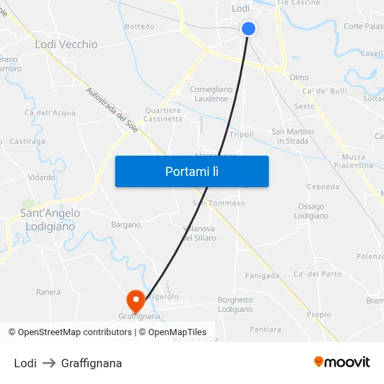 Lodi to Graffignana map