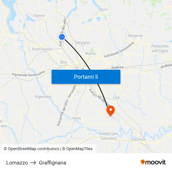 Lomazzo to Graffignana map