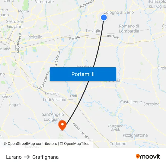 Lurano to Graffignana map