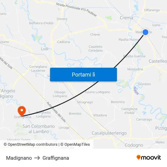 Madignano to Graffignana map