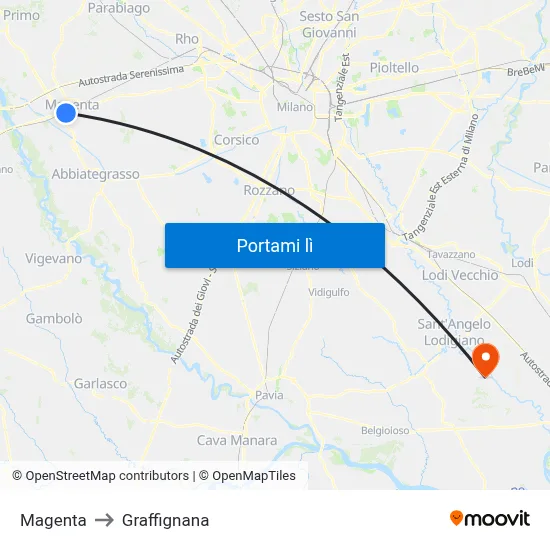 Magenta to Graffignana map