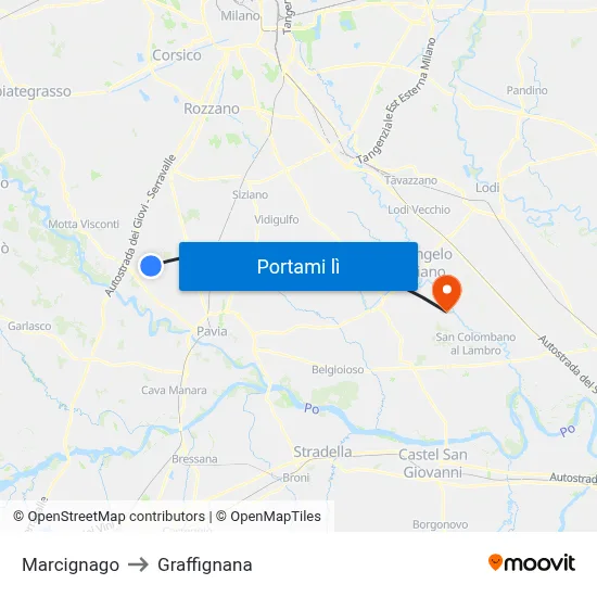Marcignago to Graffignana map