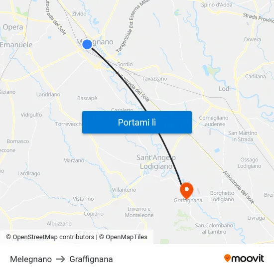 Melegnano to Graffignana map