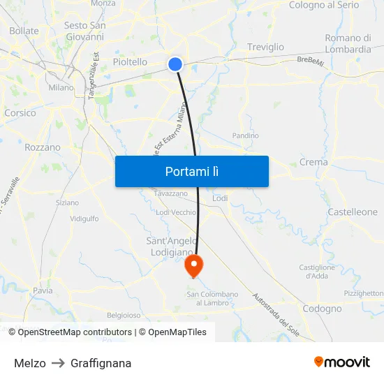 Melzo to Graffignana map