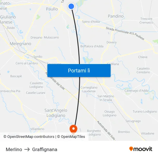 Merlino to Graffignana map