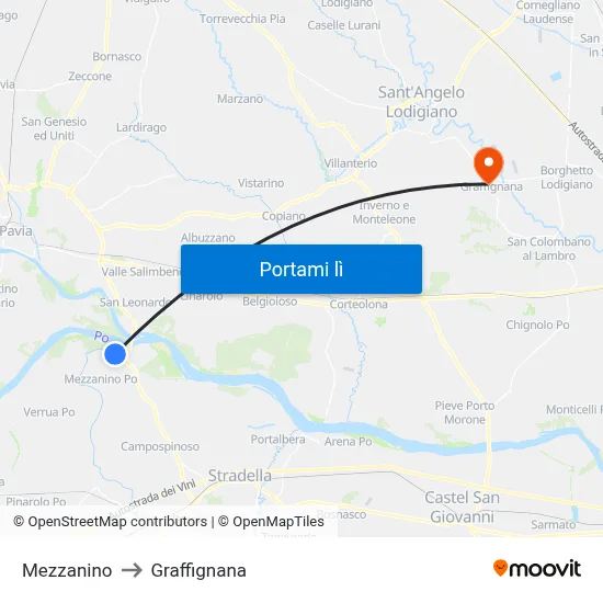 Mezzanino to Graffignana map