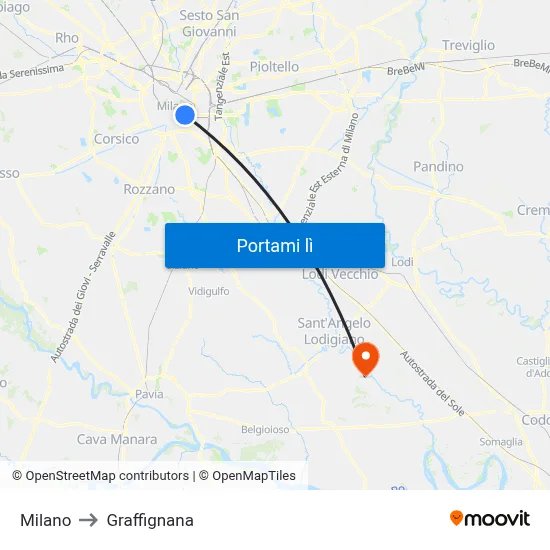 Milano to Graffignana map