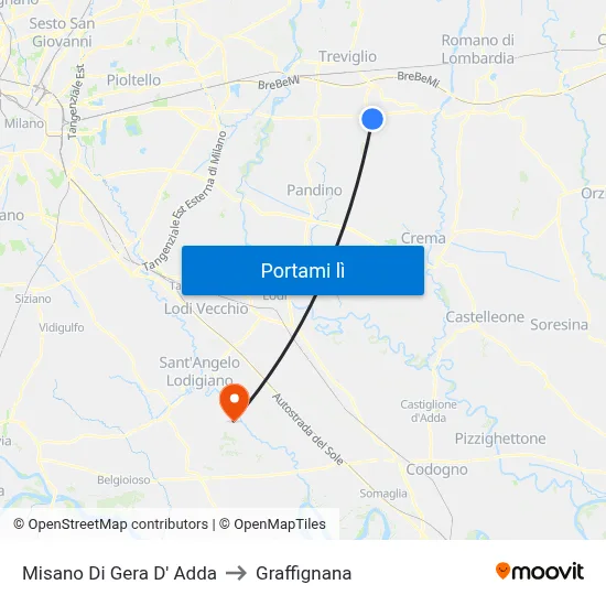 Misano Di Gera D' Adda to Graffignana map