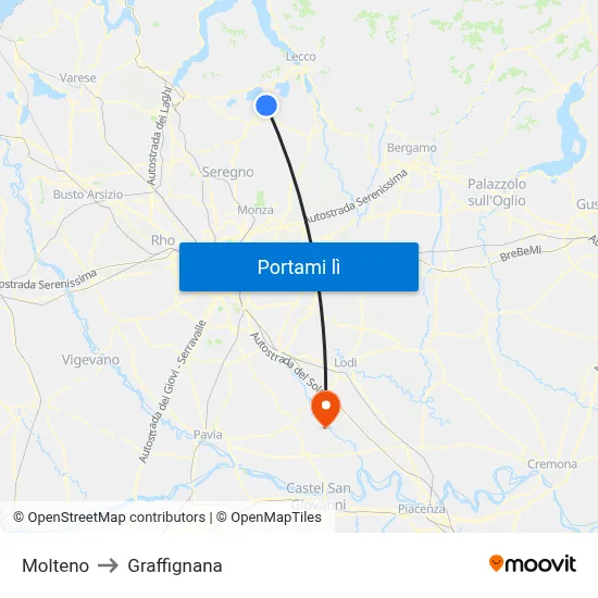 Molteno to Graffignana map
