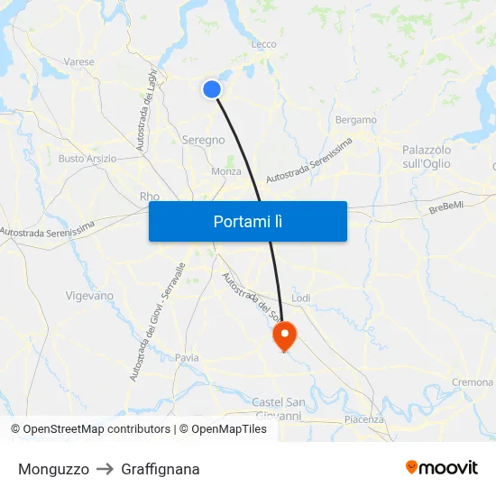 Monguzzo to Graffignana map