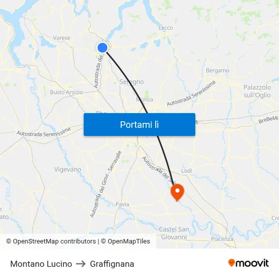 Montano Lucino to Graffignana map