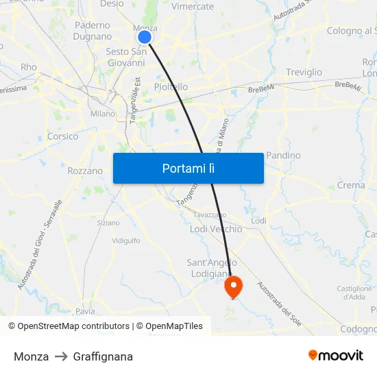 Monza to Graffignana map