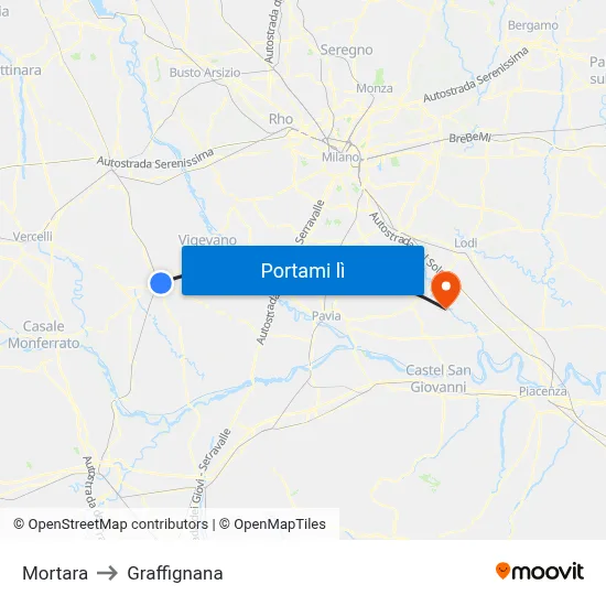 Mortara to Graffignana map