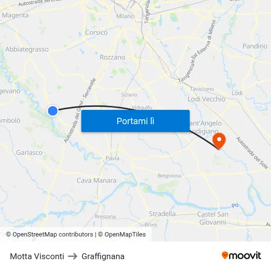 Motta Visconti to Graffignana map