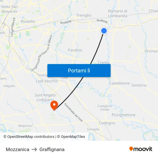 Mozzanica to Graffignana map
