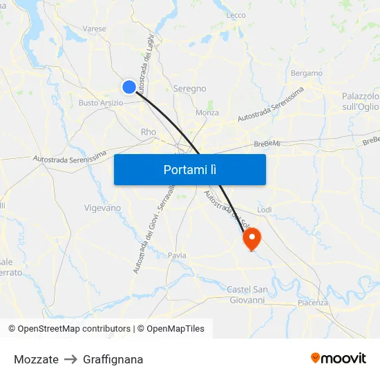 Mozzate to Graffignana map