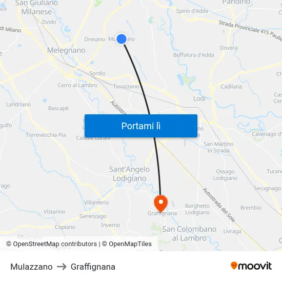 Mulazzano to Graffignana map