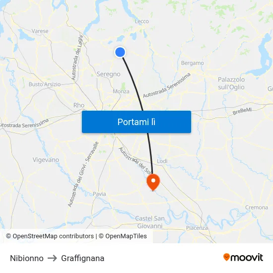 Nibionno to Graffignana map