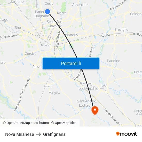 Nova Milanese to Graffignana map
