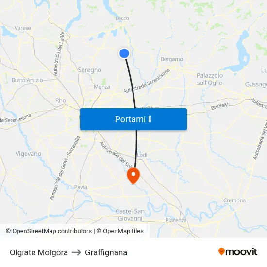 Olgiate Molgora to Graffignana map