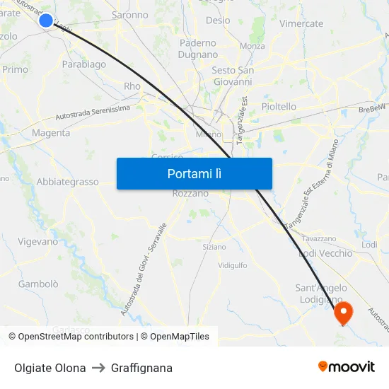 Olgiate Olona to Graffignana map