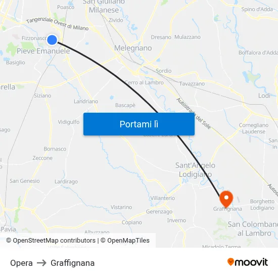 Opera to Graffignana map