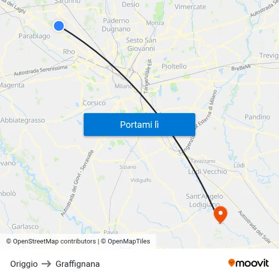 Origgio to Graffignana map