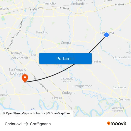 Orzinuovi to Graffignana map