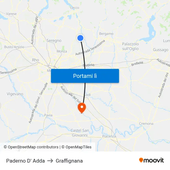 Paderno D' Adda to Graffignana map