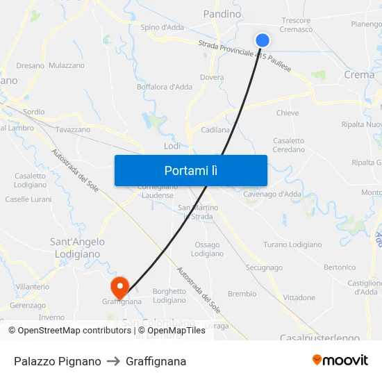 Palazzo Pignano to Graffignana map