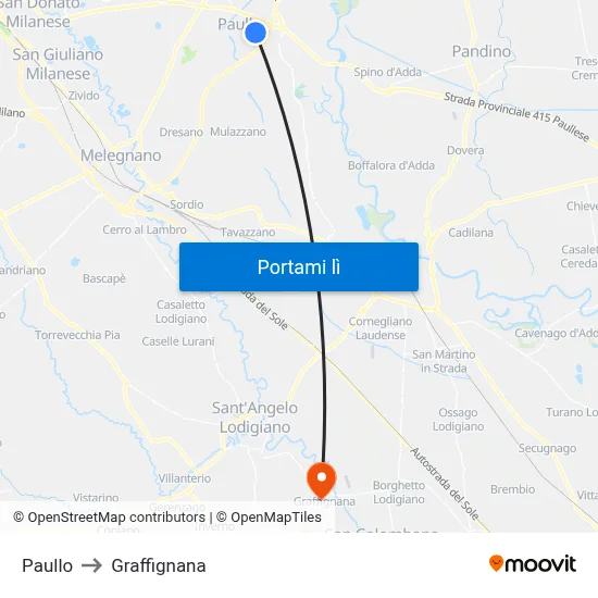 Paullo to Graffignana map