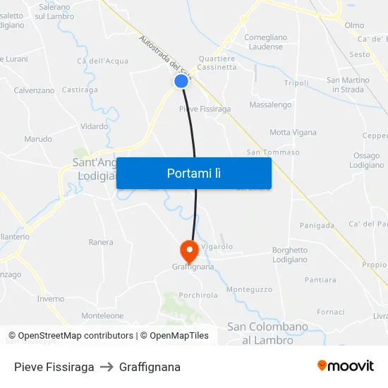 Pieve Fissiraga to Graffignana map