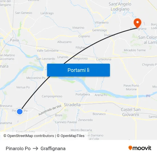 Pinarolo Po to Graffignana map