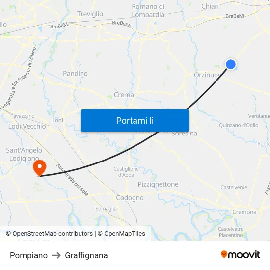 Pompiano to Graffignana map