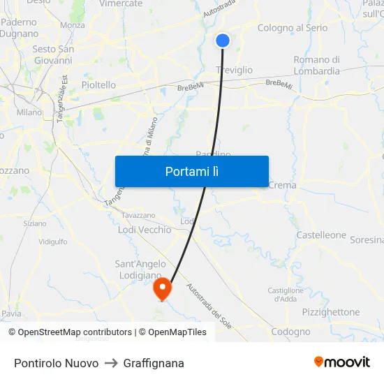 Pontirolo Nuovo to Graffignana map