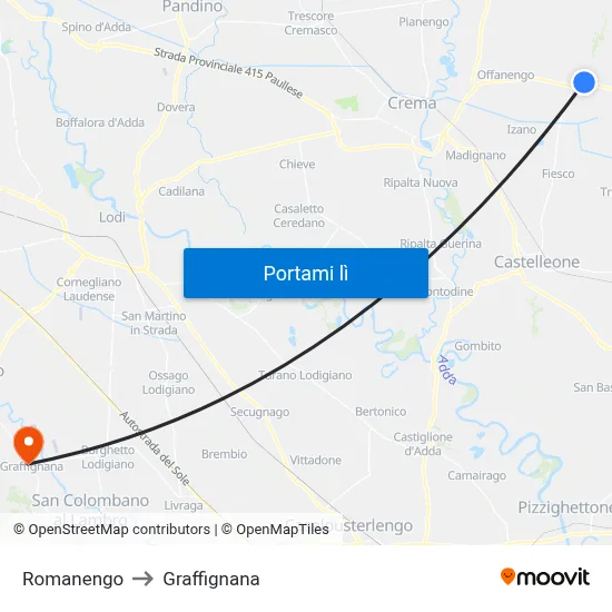 Romanengo to Graffignana map