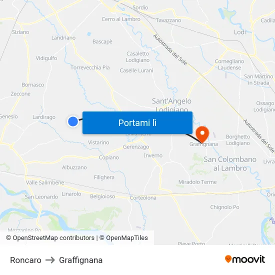 Roncaro to Graffignana map