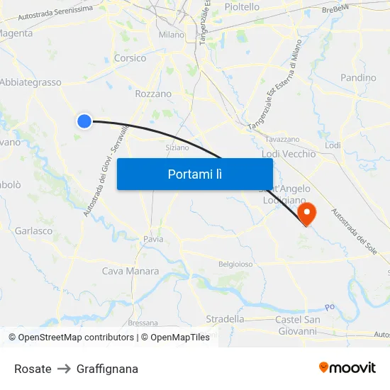 Rosate to Graffignana map